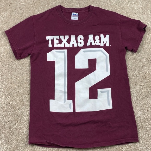 Texas A&M Aggies 12th Man Maroon‎ SEC Gildan Heavy Cotton T Shirt men's Small - Picture 2 of 9